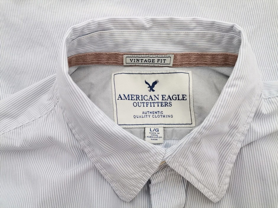 American Eagle Stl L Färg Blå Krage Herr skjorta, casual Långärmad Material Bomull 100%