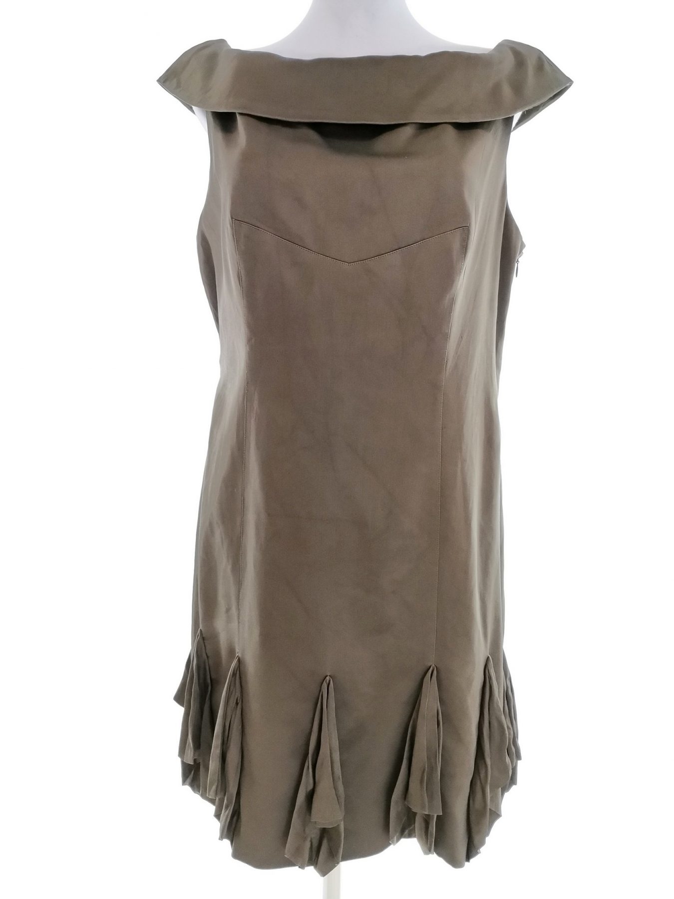 Karen MILLEN Stl 16 (44) Färg Khaki Båtringning Penn Klänning Kortärmad Knälängd Material Siden