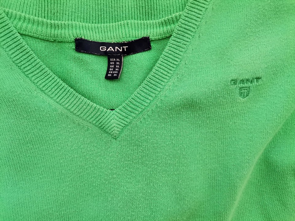 Gant Stl XL Färg Grön V-ringning Tröja Långärmad Material Bomull 100% Finstickat