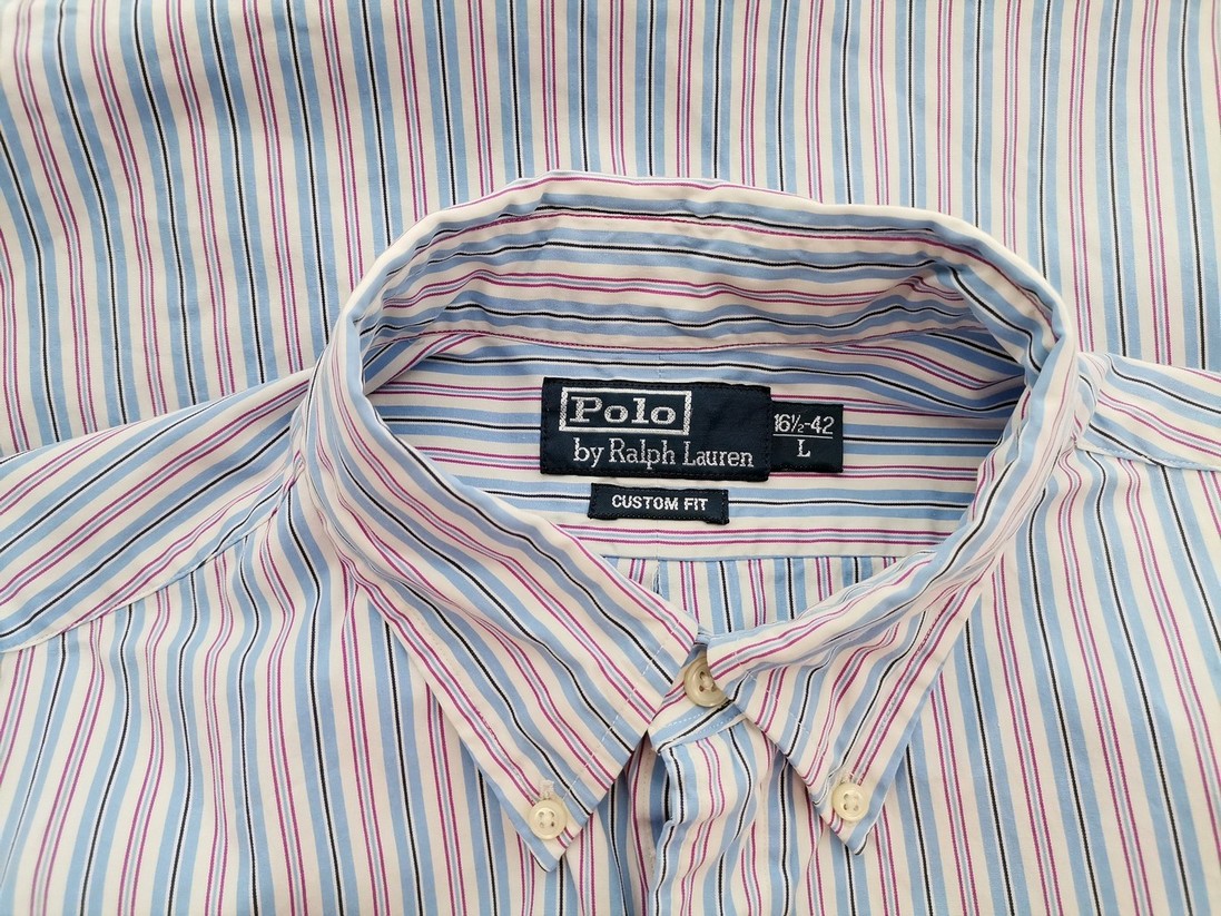 Polo Ralph Lauren Stl 16 1/2 (42) Färg Blå Ränder Krage Herr Skjorta, elegant Långärmad Material Bomull 100%