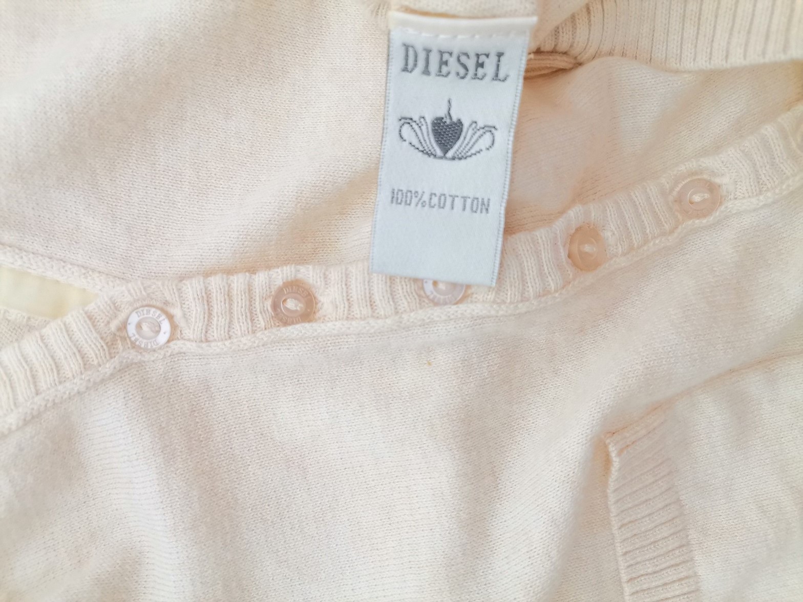 Diesel Stl S Färg Elfenben Keyhole Crew Neck Knäppt kofta Långärmad Material Bomull 100% Finstickat