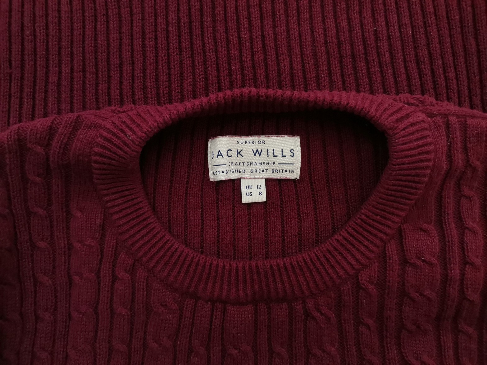 Jack Wills Stl 12 (40) Färg Purpur Rund hals Tröja Långärmad Material Bomull 100% Kabelstickat