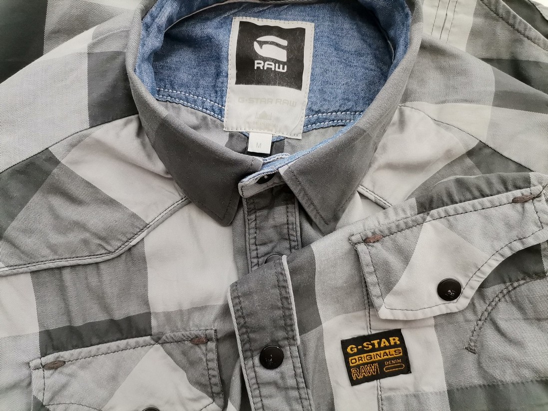 G-Star Raw Stl M Färg Grå Rutigt Krage Herr skjorta, casual Långärmad Material Bomull 100%