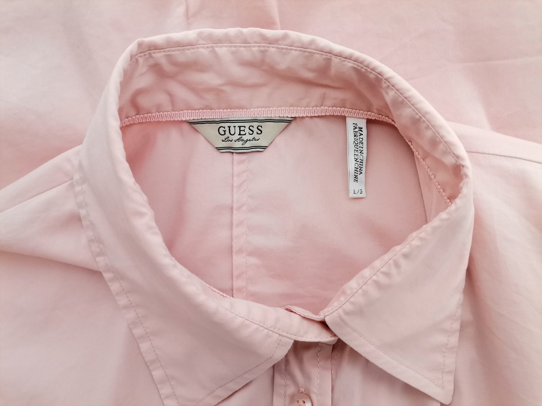 Guess Stl L Färg Pudrig Rosa Krage Knäppt Tunika Blus Långärmad Material Bomull