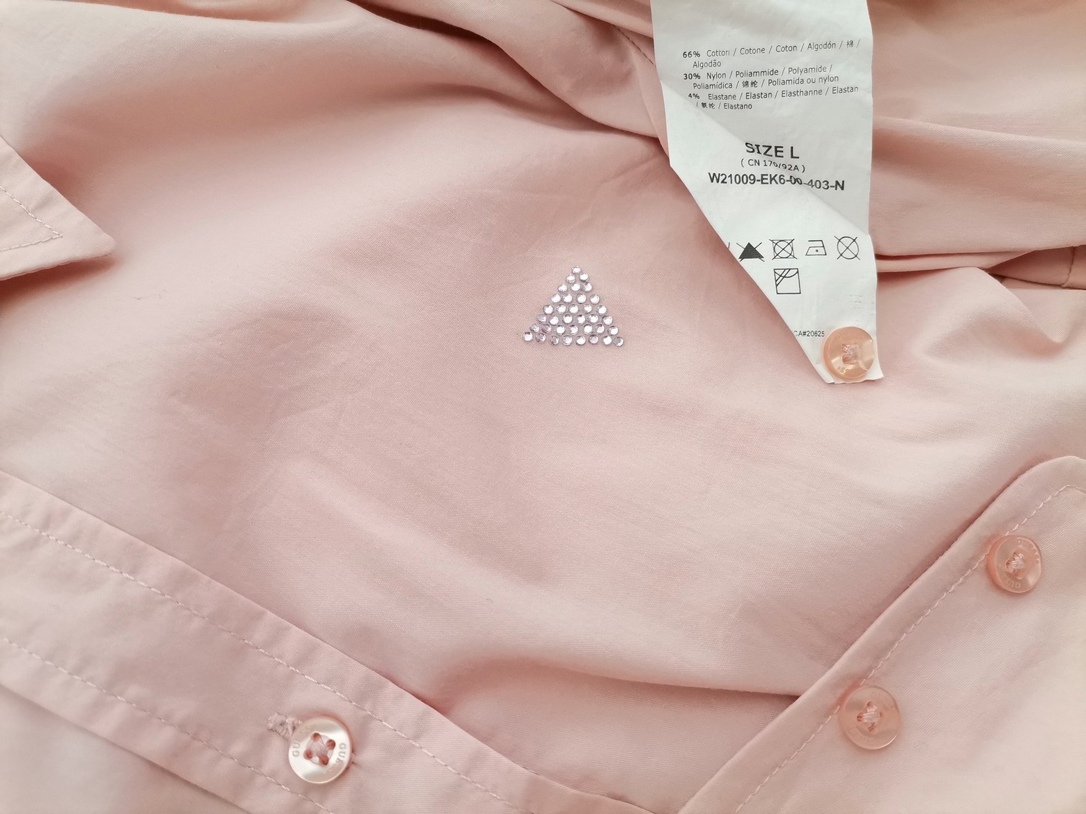 Guess Stl L Färg Pudrig Rosa Krage Knäppt Tunika Blus Långärmad Material Bomull