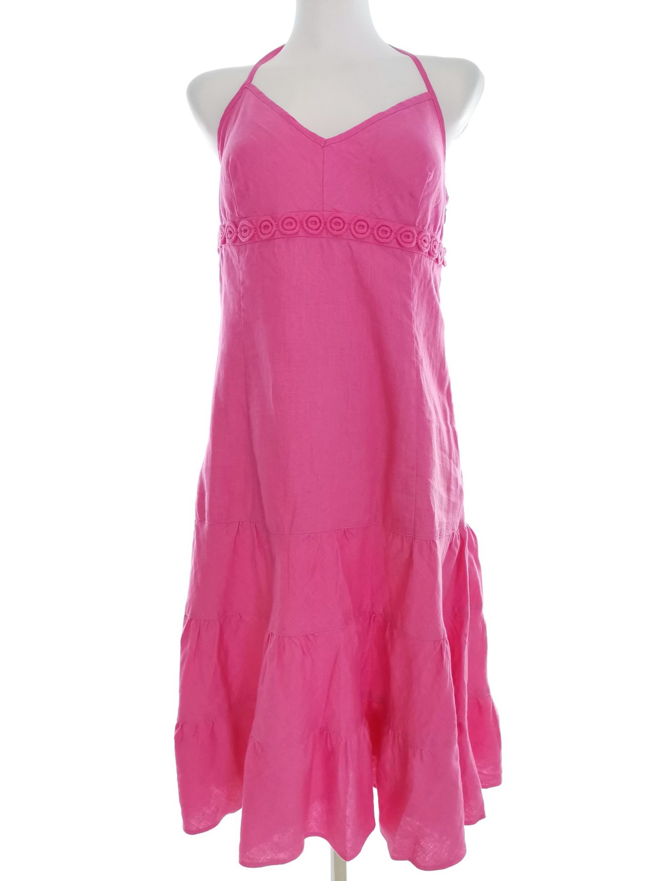 J.Crew Stl 6 (34) Färg Rosa Halter Sommar Klänning Ärmlös Midi Material Lin 100%