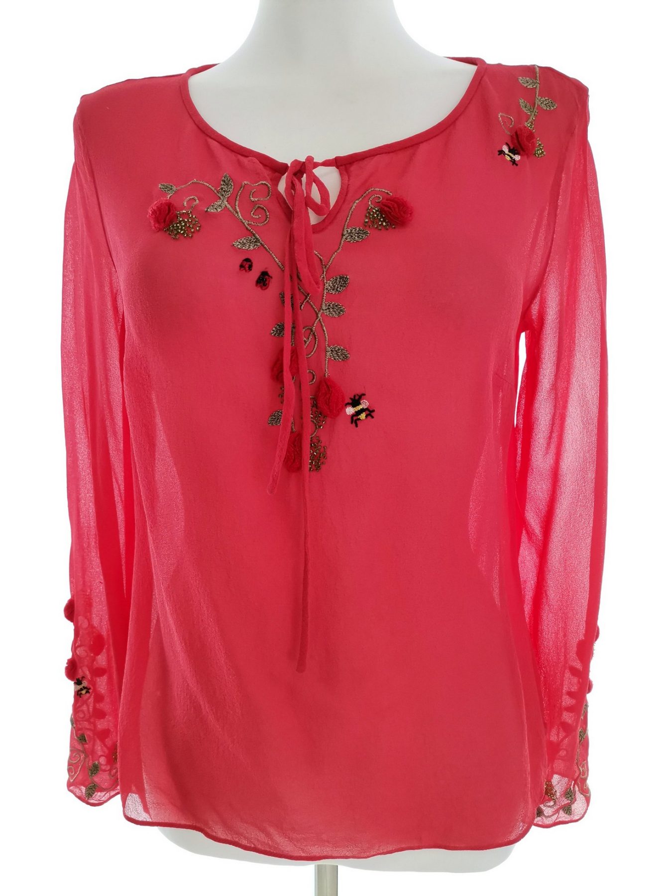 Fenn wright manson Stl 10 (36) Färg Rosa Keyhole Crew Neck Blus Långärmad