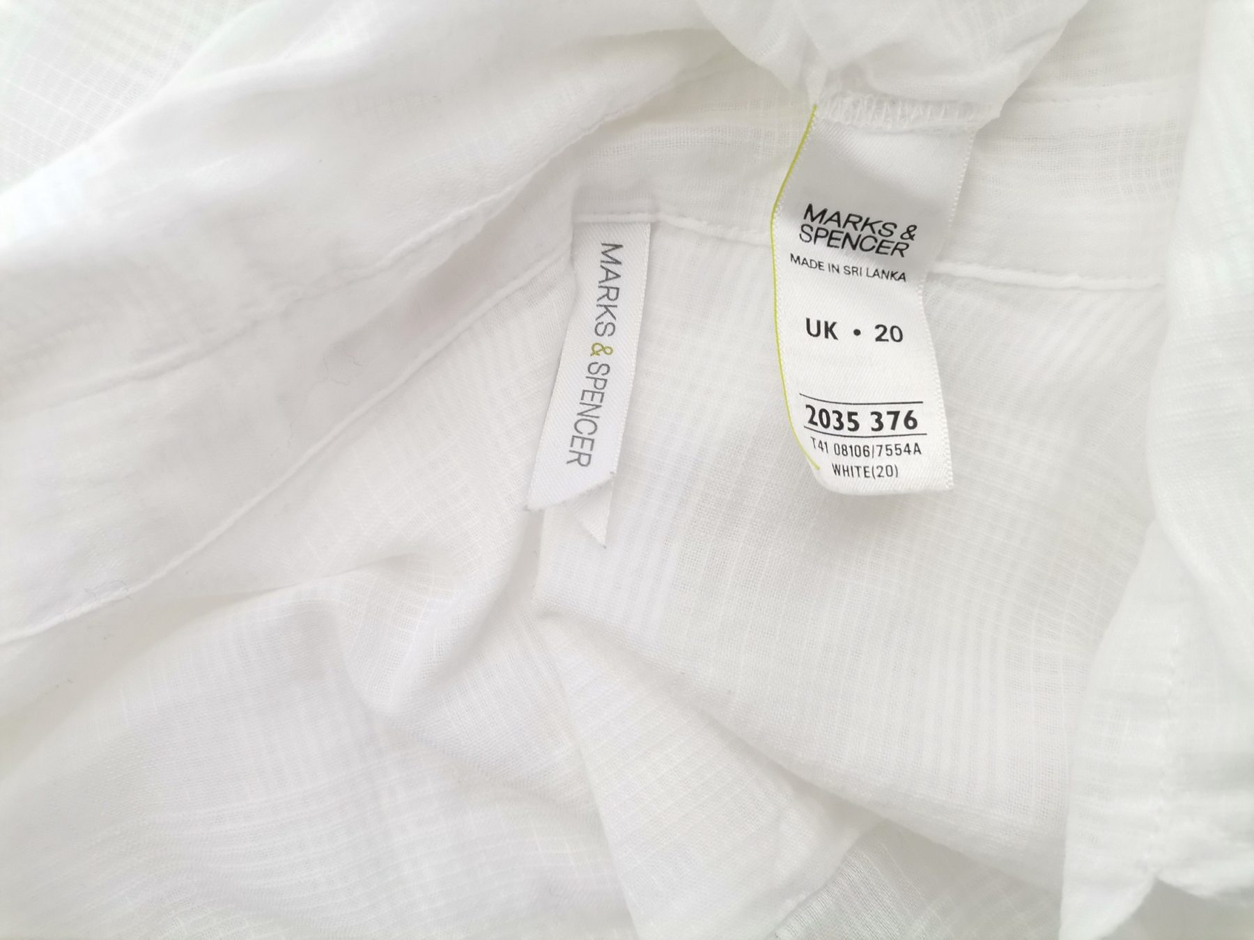 Marks&spencer Stl 20 (48) Färg Vit Rutigt Krage Knäppt Tunika Blus Långärmad Material Bomull 100%