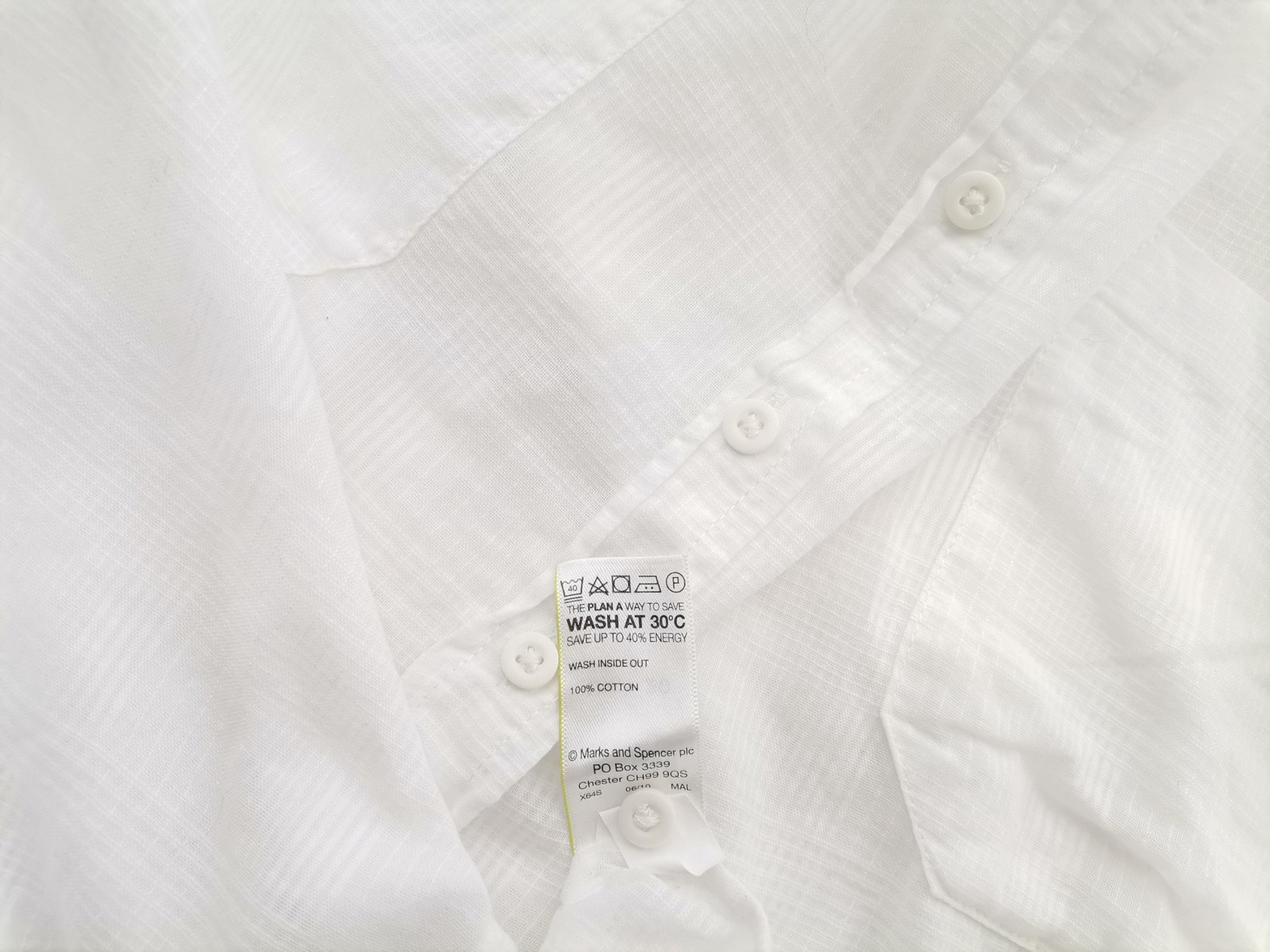 Marks&spencer Stl 20 (48) Färg Vit Rutigt Krage Knäppt Tunika Blus Långärmad Material Bomull 100%