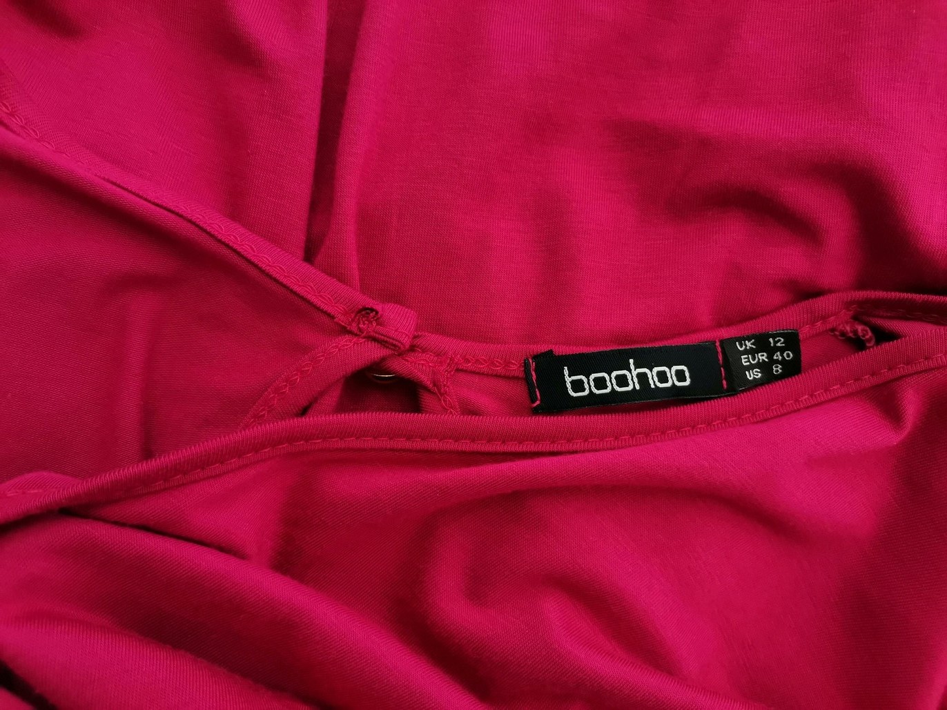 Boohoo Stl 12 (40) Färg Fuchsia V-ringning Skal Klänning Långärmad Knälängd Material Viskos