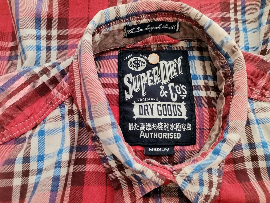 Superdry Stl M Färg Röd Rutigt Krage Knäppt Skjort Blus Långärmad Material Bomull 100%