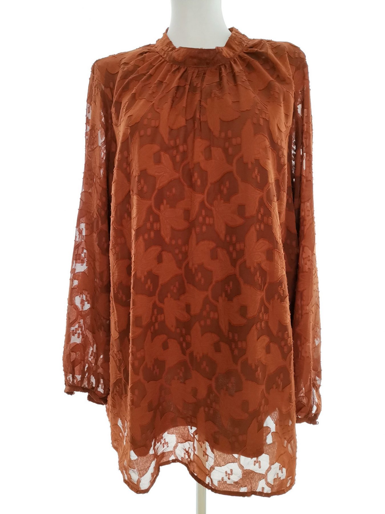 Zhenzi Stl XL Färg Brun Floral Blad Halter Tunika blus Långärmad