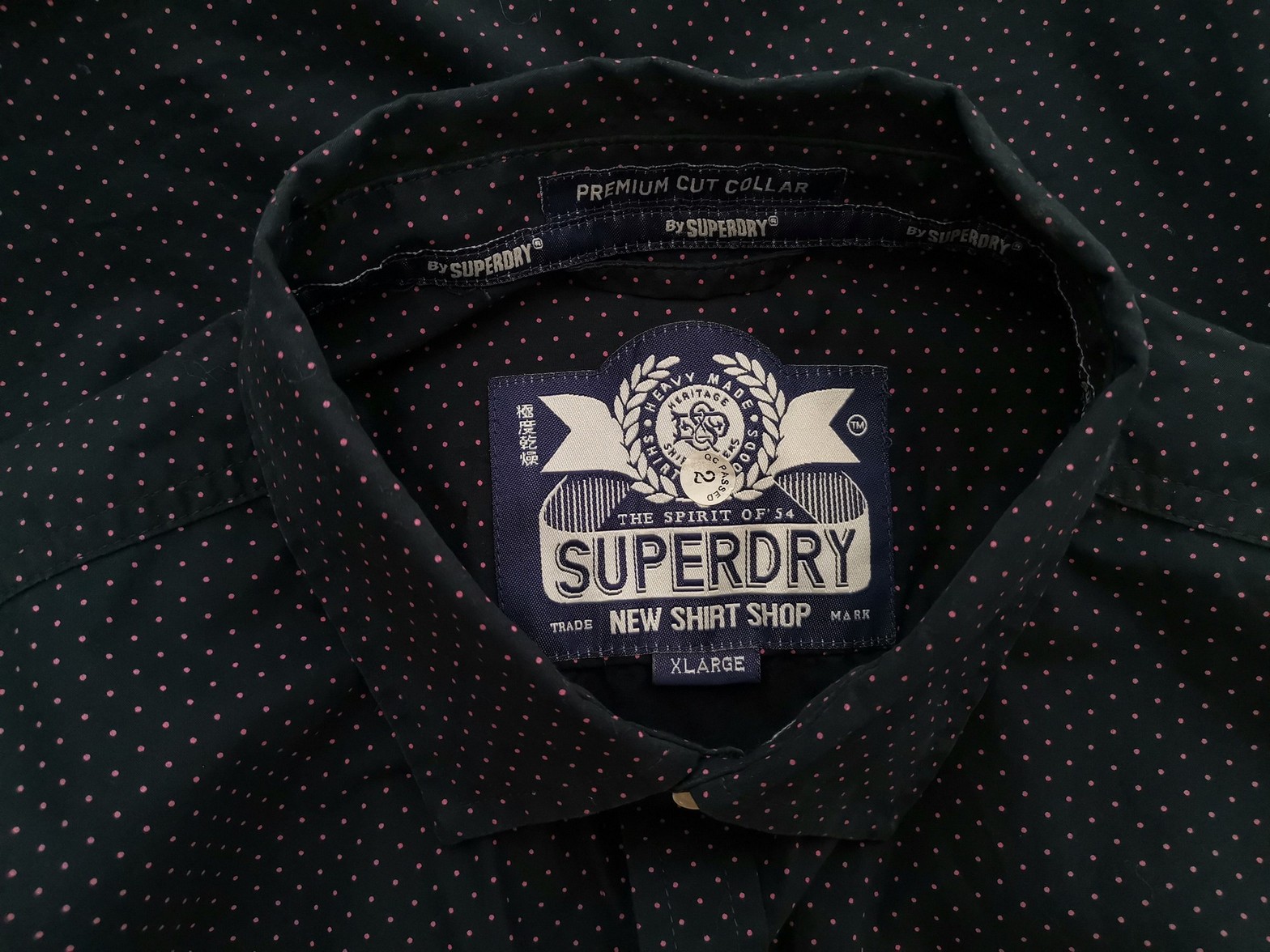 Superdry Stl XL Färg Marinblå Prickar Krage Herr skjorta, casual Långärmad Material Bomull 100%