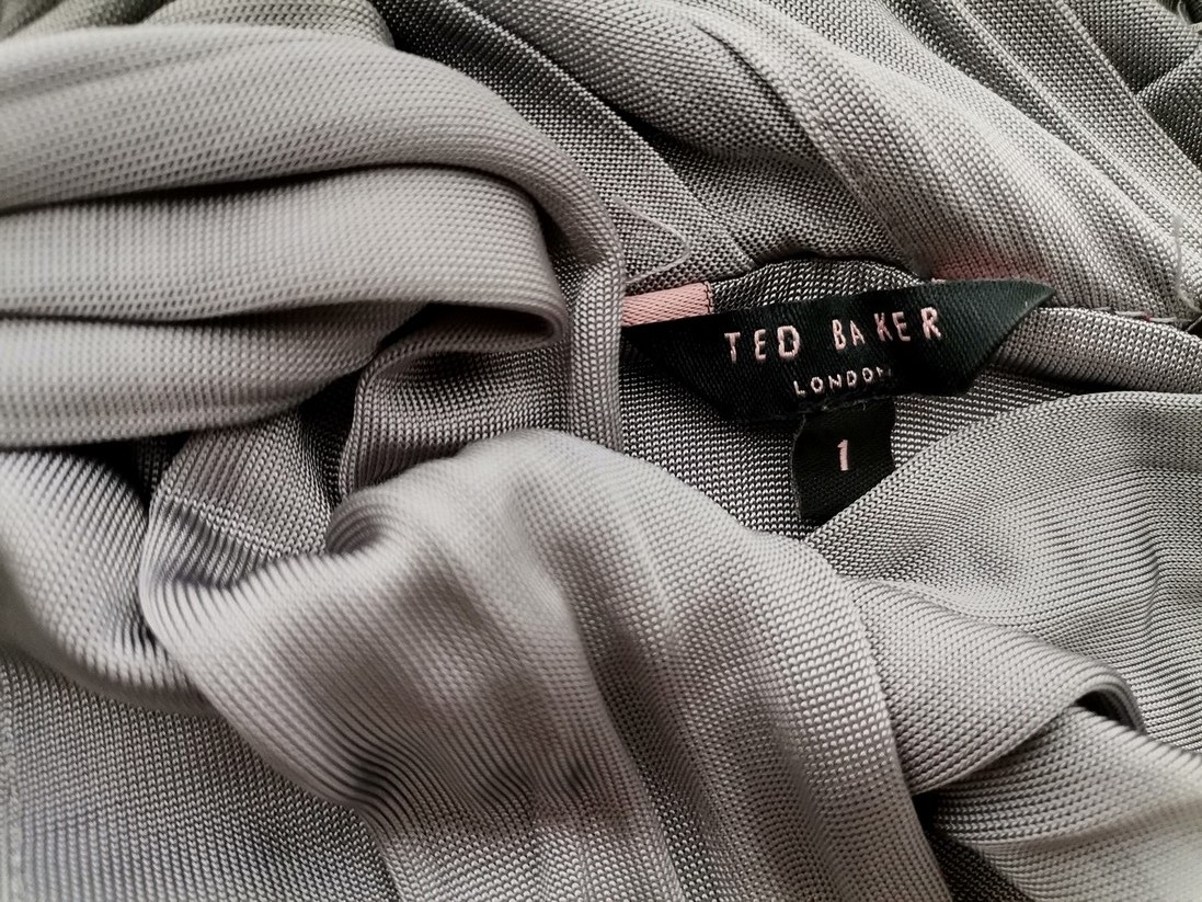 Ted Baker Stl 1 (36) Färg Grå Draperad Kroppsnära Klänning Ärmlös Knälängd Material Viskos 100%