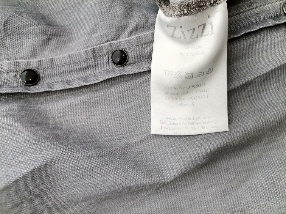 Zizzi Stl S Färg Grå Krage Knäppt Tunika Blus Långärmad Material Tencel 100%