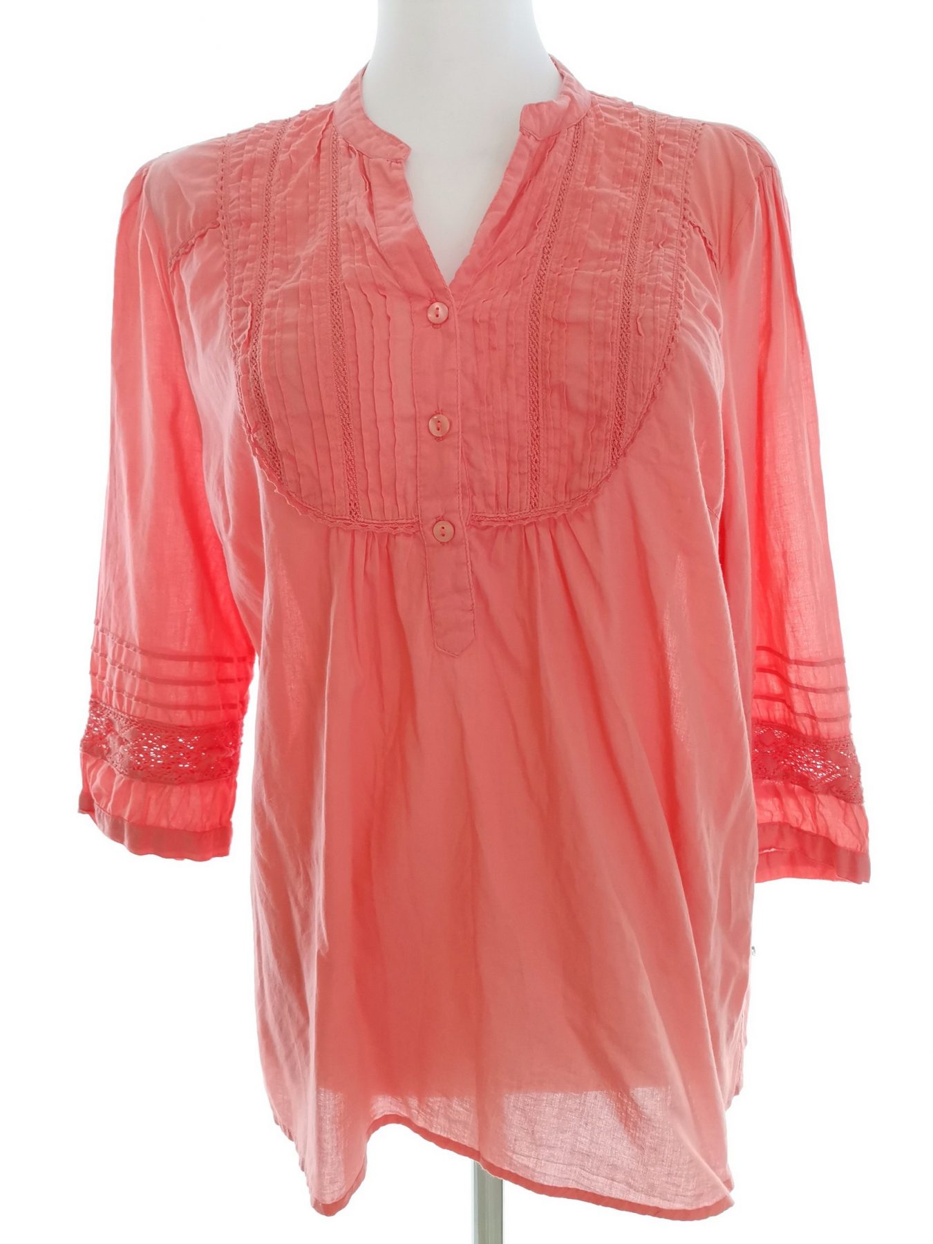 Vero moda Stl L Färg Rosa Split Crew Neck Popover Blus Knappar ärm 3/4 Material Bomull 100%