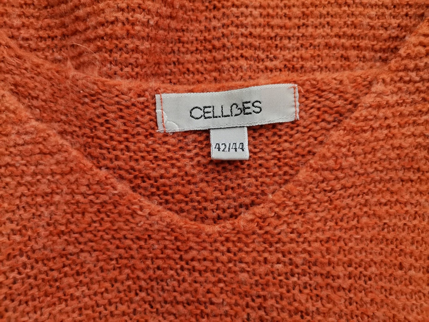 CELLBES Stl 42/44 Färg Orange V-ringning Stickad Tunika Blus ärm 3/4 Material Akryl 100%