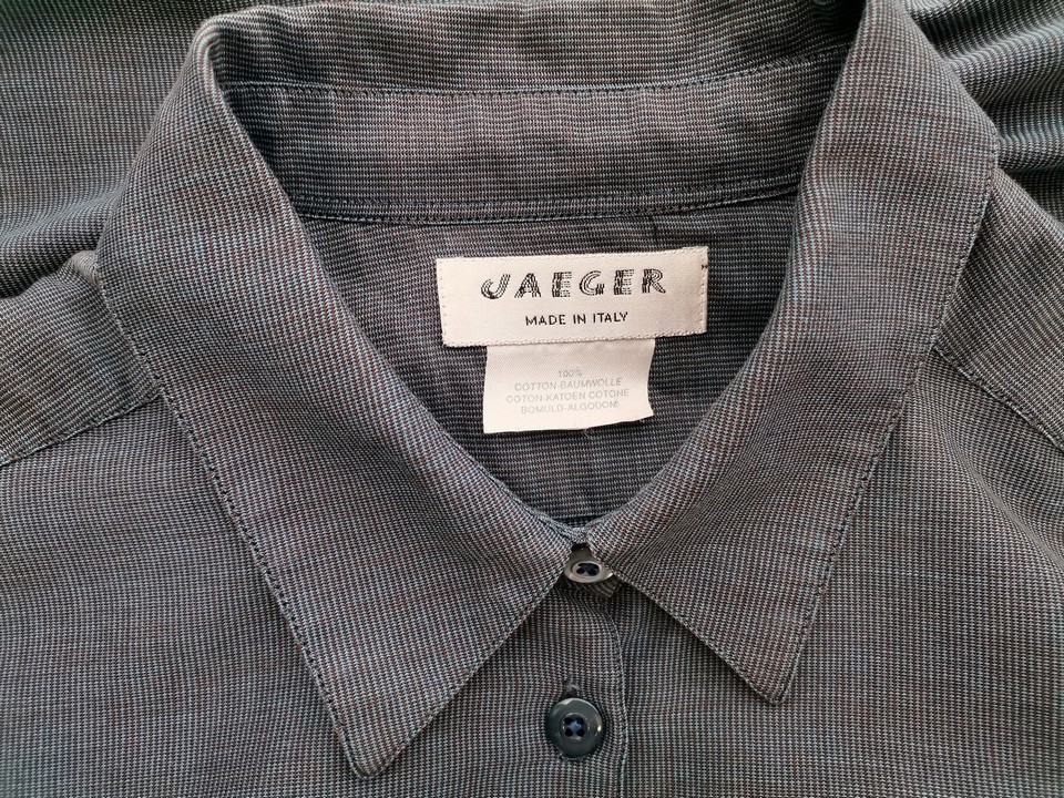 Jaeger Stl 42/44 Färg Blå Krage Knäppt Tunika Blus Långärmad Material Bomull 100%