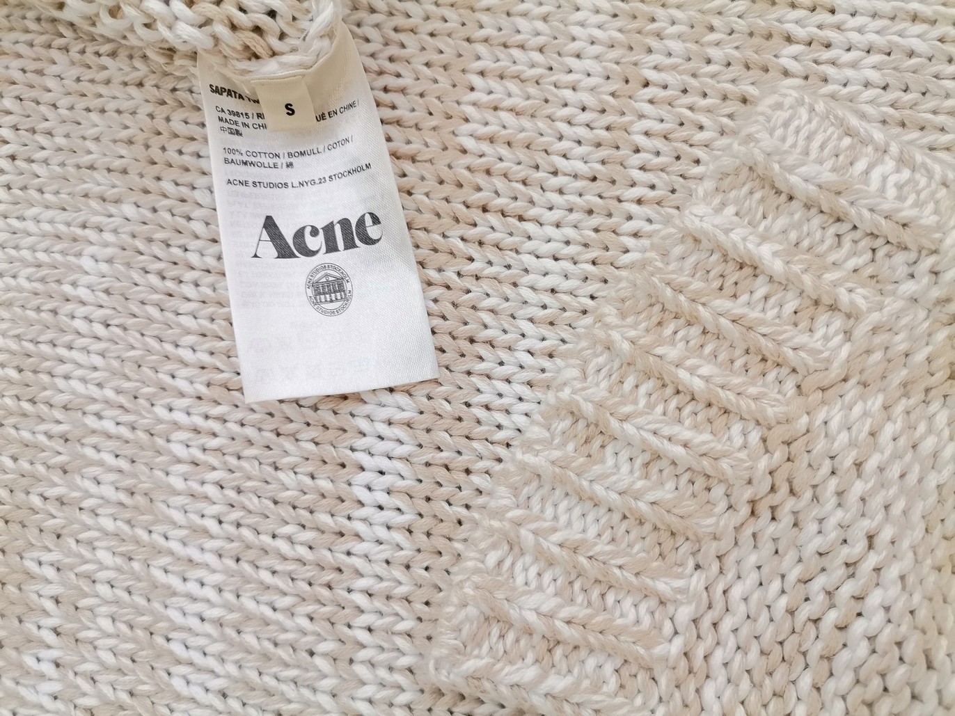 ACNE Studios Stl S Färg Elfenben Herr Tröja Långärmad Material Bomull 100%