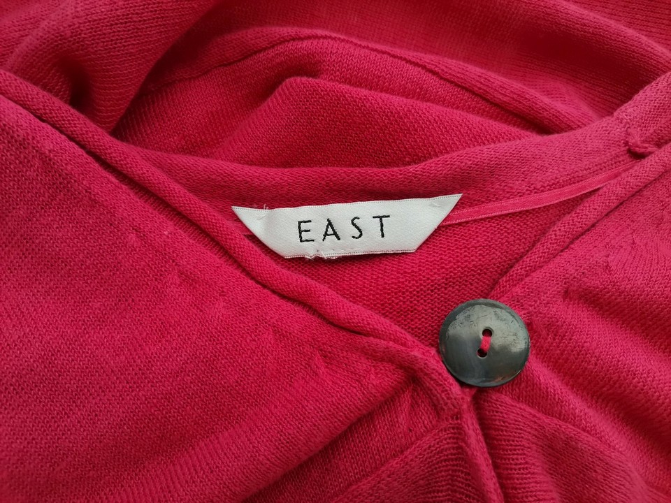 East Stl 46/48 Färg Rosa V-ringning Lång knäppt kofta Långärmad Material Lin 100% Finstickat