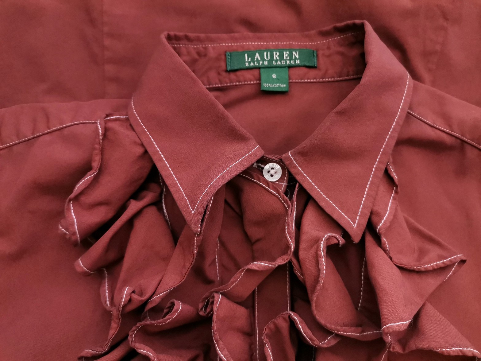 Lauren ralph lauren Stl 8 (36) Färg Brun Krage Knäppt Blus Kortärmad Material Bomull 100%