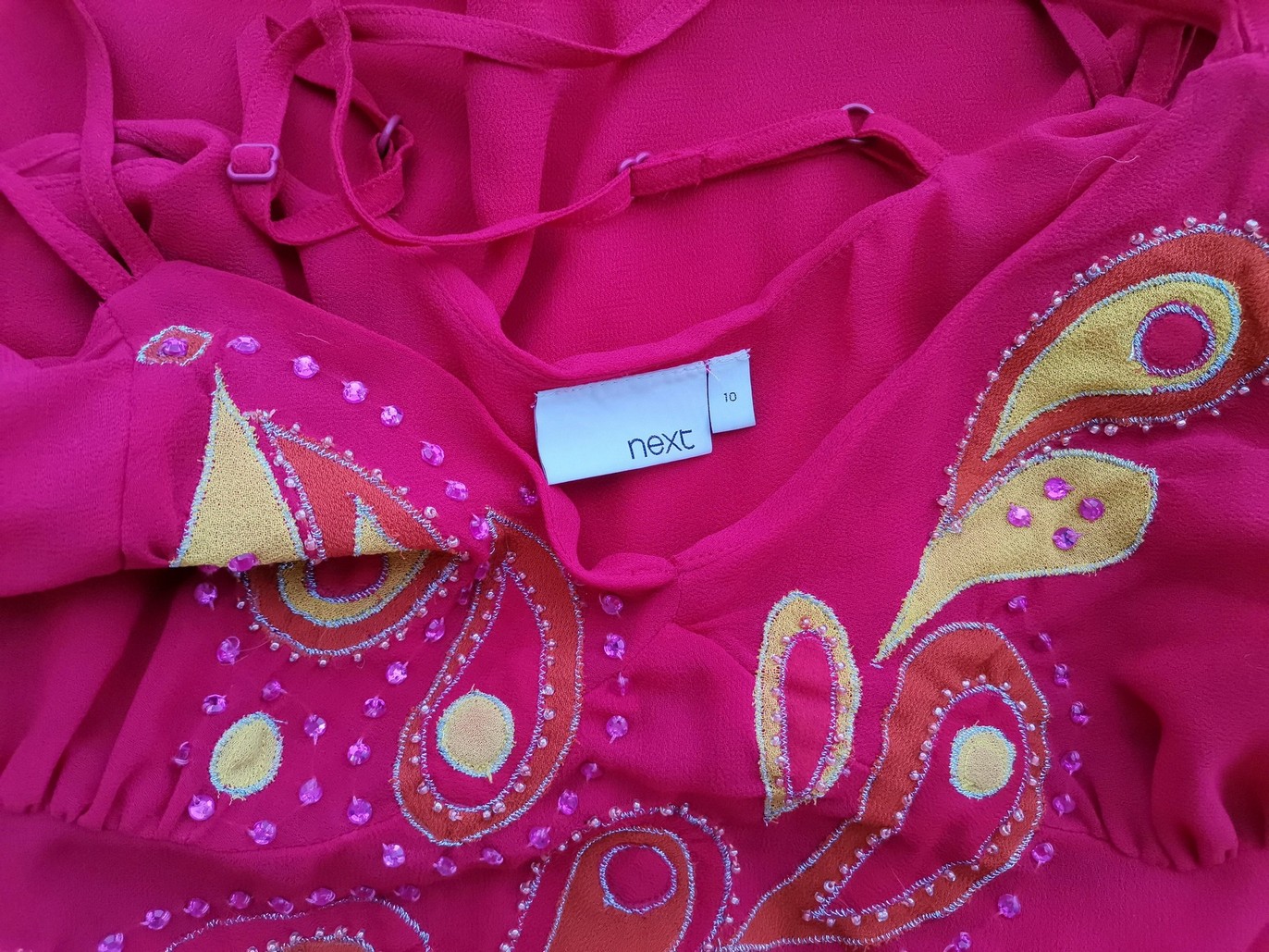 Next Stl 10 (38) Färg Fuchsia Paisley V-ringning Blus Kortärmad