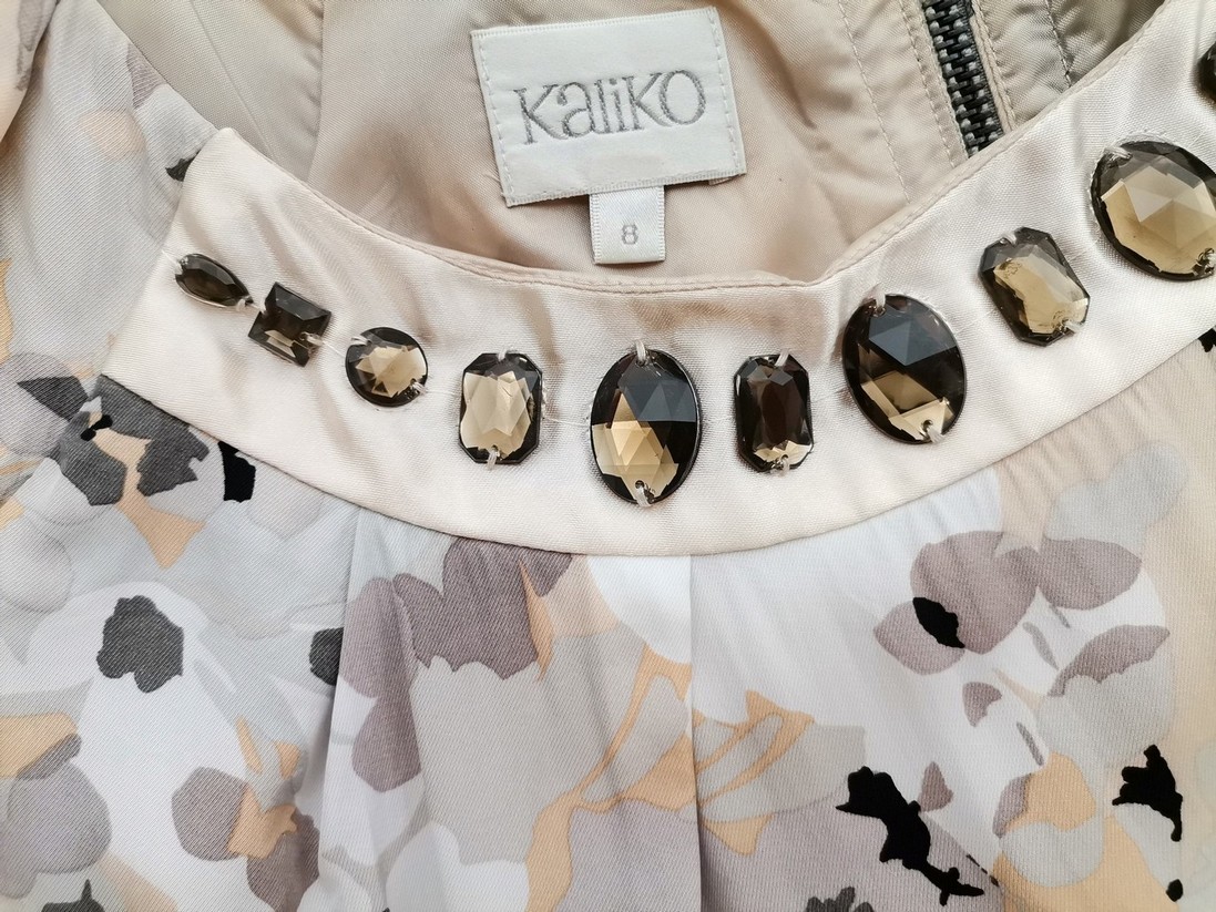 Kaliko Stl 8 (36) Färg Beige Rund urringning A-linje Klänning Kortärmad Knälängd Material Viskos 100%