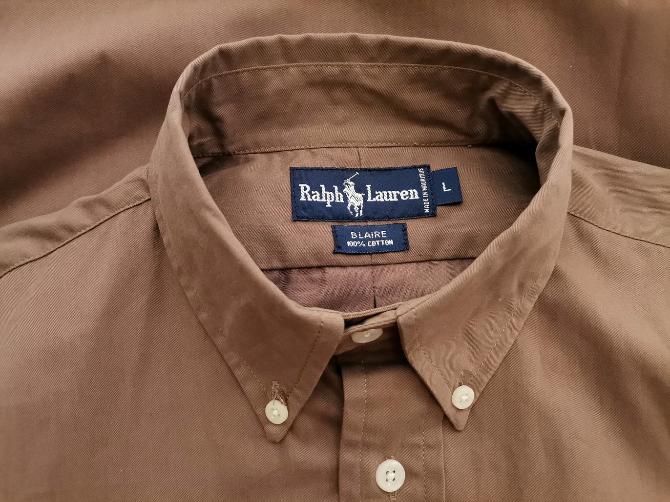 Ralph Lauren Stl L Färg Brun Krage Herr skjorta, casual Långärmad Material Bomull 100%