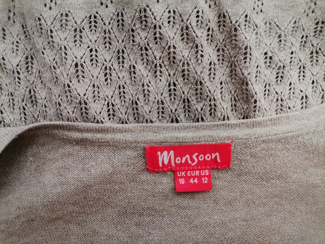 Monsoon Stl 16 (44) Färg Beige Split Crew Neck Knäppt kofta ärm 3/4 Material Bomull 100% Öppet stickat