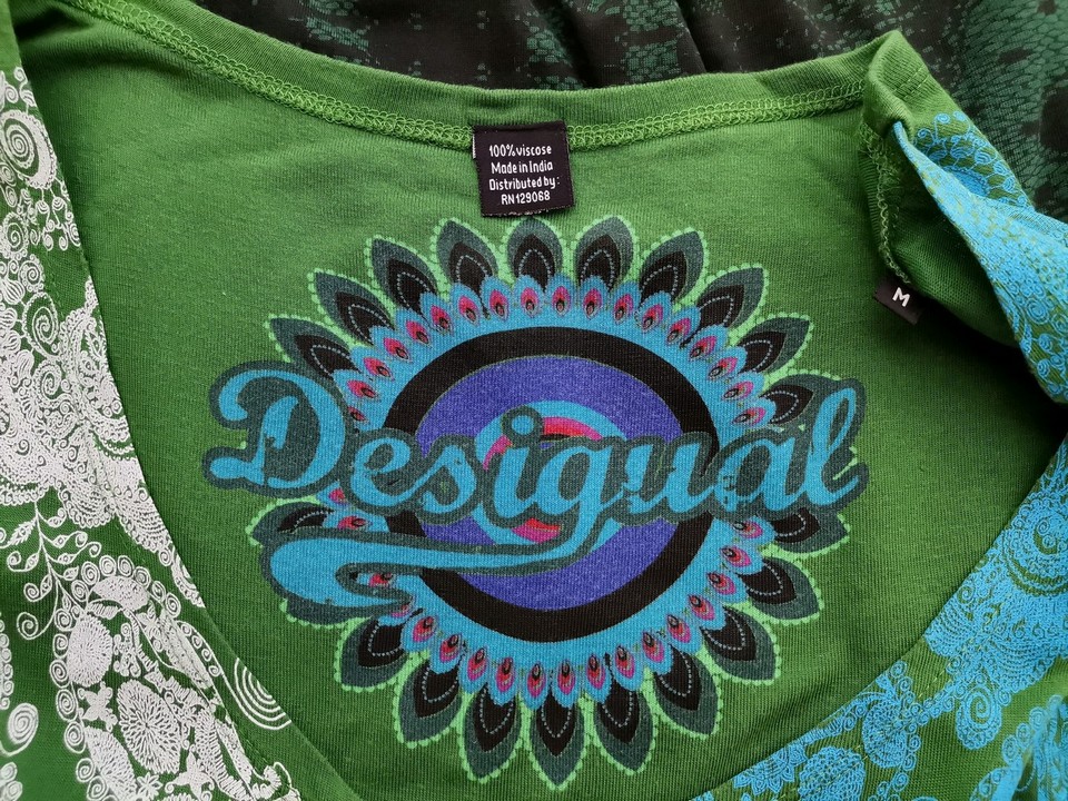 DESIGUAL Stl M Färg Grön Rund urringning A-linje Klänning Kortärmad Midi Material Viskos 100%