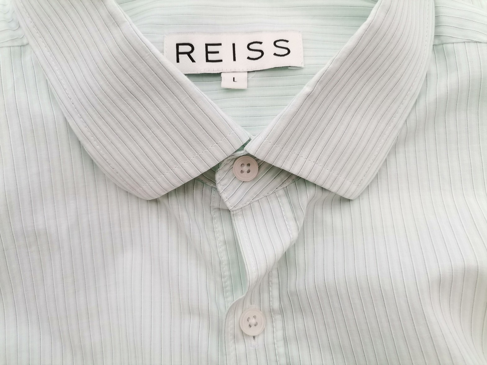 Reiss Stl L Färg Mintgrön Ränder Krage Herr skjorta, casual Långärmad Material Bomull 100%