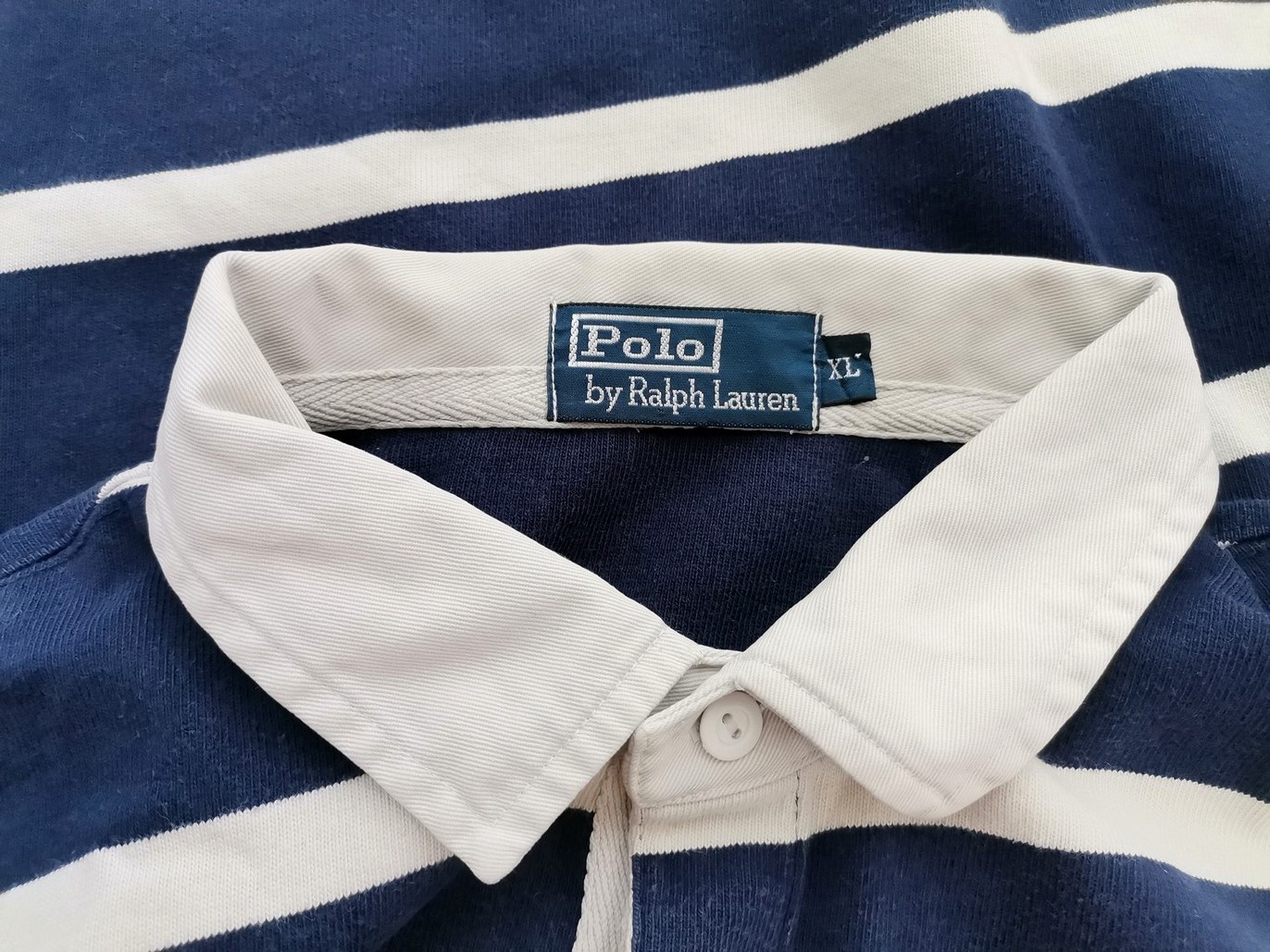 Polo Ralph Lauren Stl XL Färg Marinblå Ränder Krage Herr Polo Långärmad Material Bomull 100%