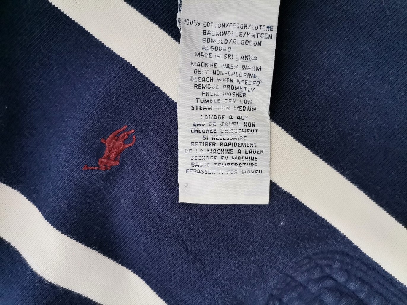 Polo Ralph Lauren Stl XL Färg Marinblå Ränder Krage Herr Polo Långärmad Material Bomull 100%