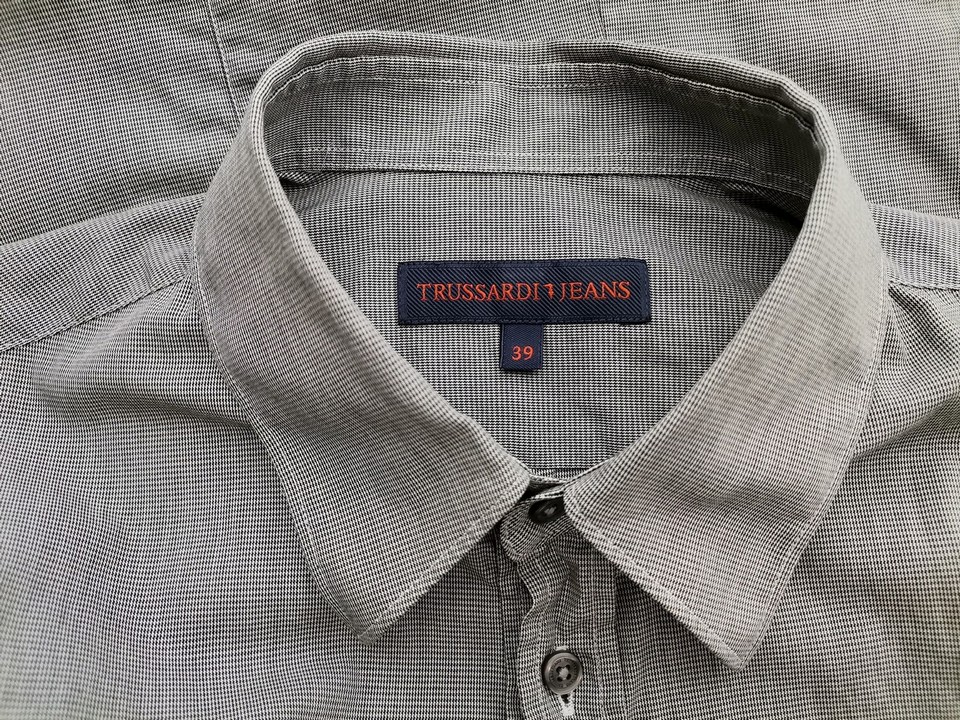 Trussardi jeans Stl 39 Färg Grå Krage Herr Skjorta, elegant Långärmad Material Bomull 100%