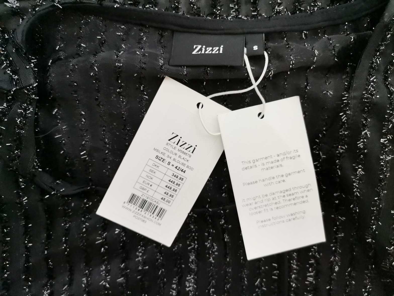 Zizzi Stl S (42/44) Färg Svart Ränder Rund urringning Tunika blus ärm 3/4