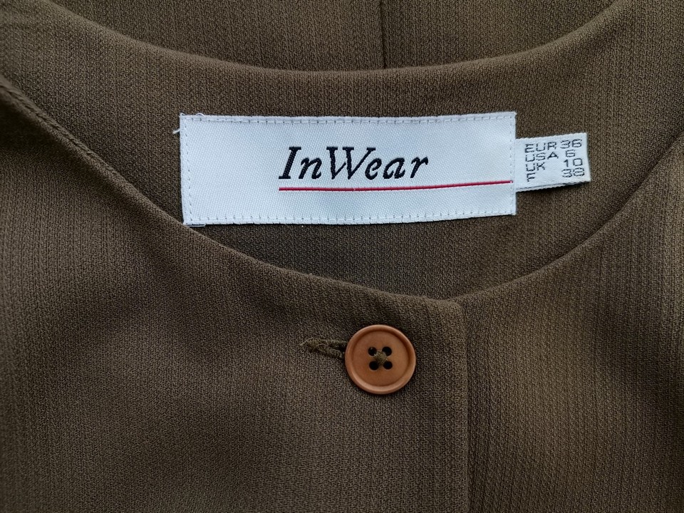 InWear Stl 36 Färg Khaki Rund urringning Stickad Klänning Kortärmad Knälängd Material Rayon