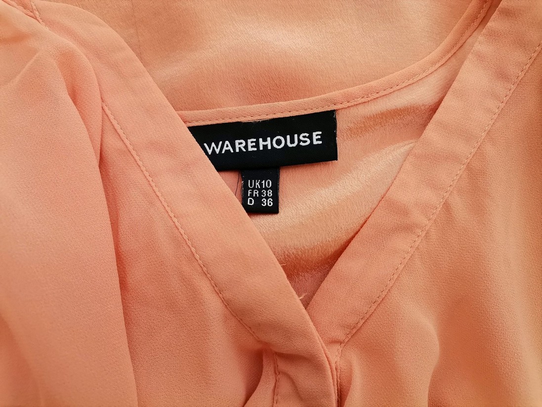 Warehouse Stl 10 (36) Färg Orange Split Crew Neck Knäppt Blus Kortärmad Material Siden 100%