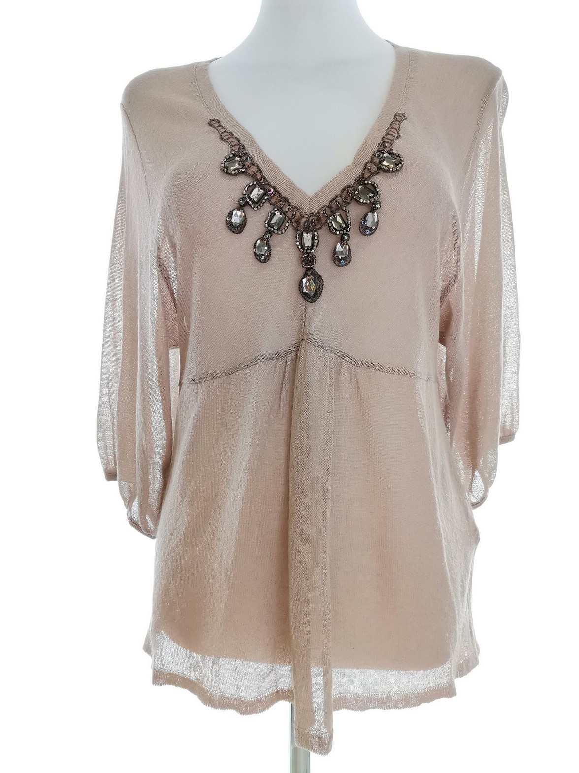 PERUZZI ITALY Stl 40 Färg Beige V-ringning Blus ärm 3/4 Material Viskos