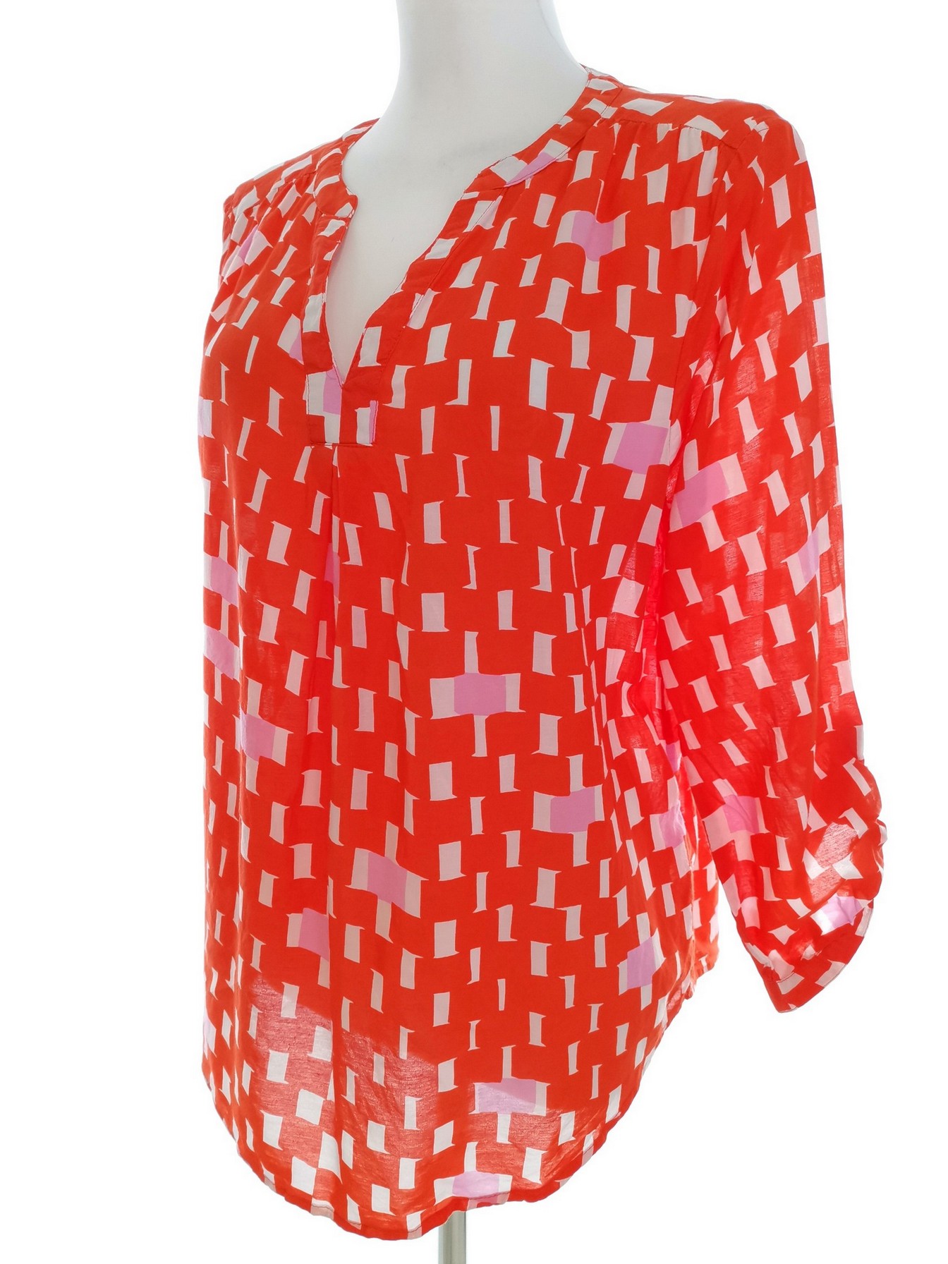 Jasper Conran Stl 14 (42) Färg Orange Geometrisk Split Crew Neck Blus ärm 3/4 Material Bomull