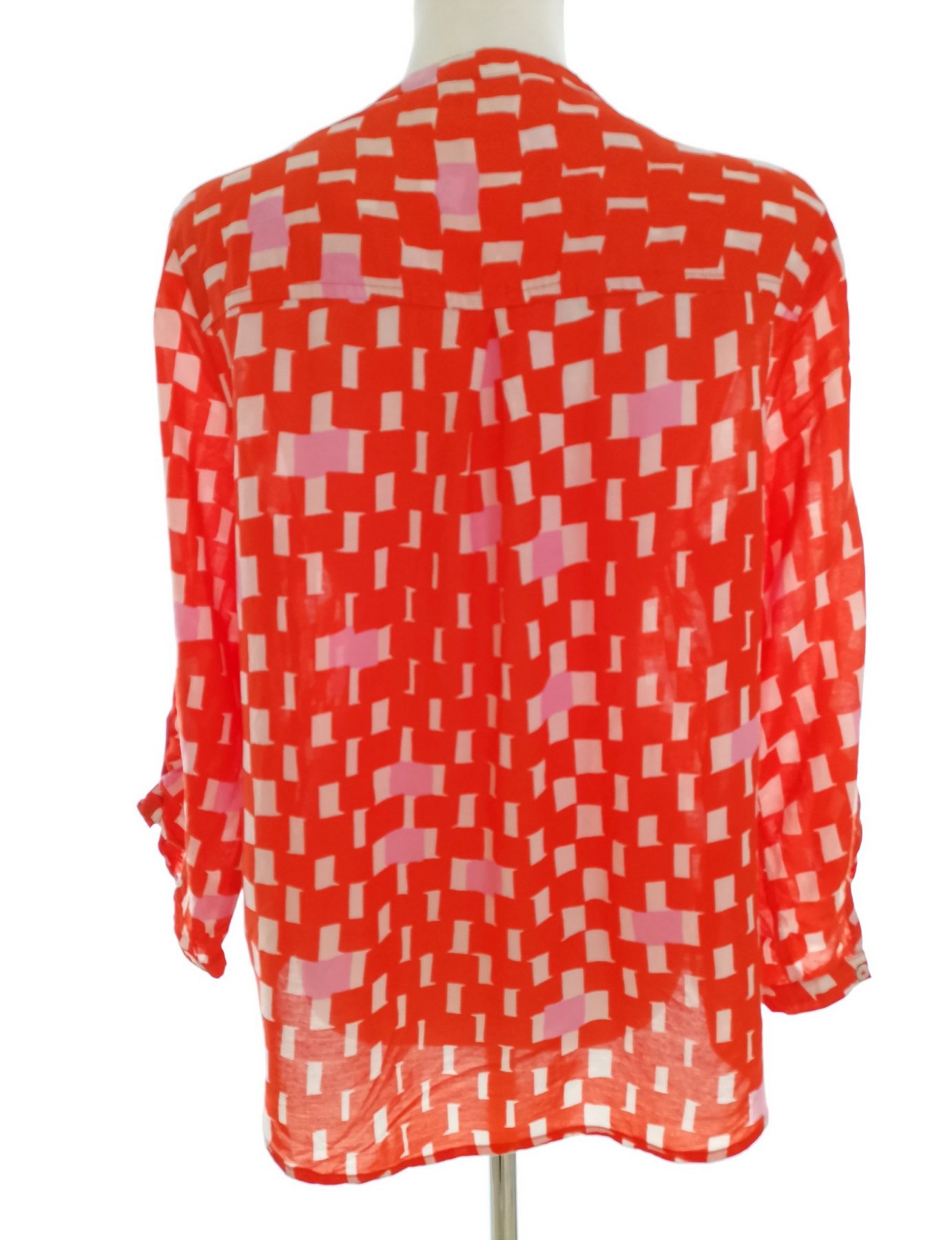 Jasper Conran Stl 14 (42) Färg Orange Geometrisk Split Crew Neck Blus ärm 3/4 Material Bomull