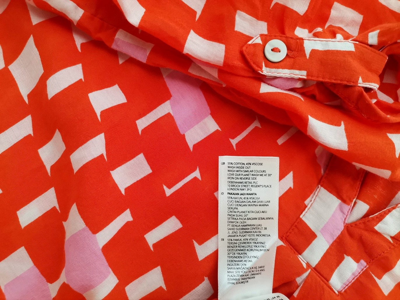 Jasper Conran Stl 14 (42) Färg Orange Geometrisk Split Crew Neck Blus ärm 3/4 Material Bomull