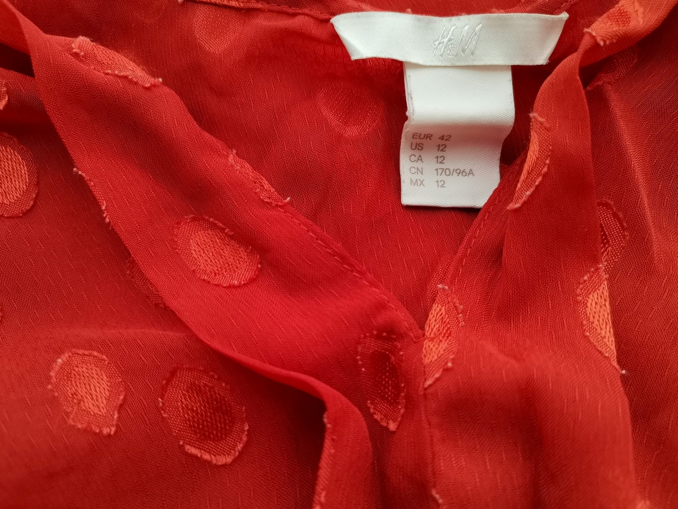 H&m Stl 42 Färg Orange Prickar Split Crew Neck Blus Långärmad