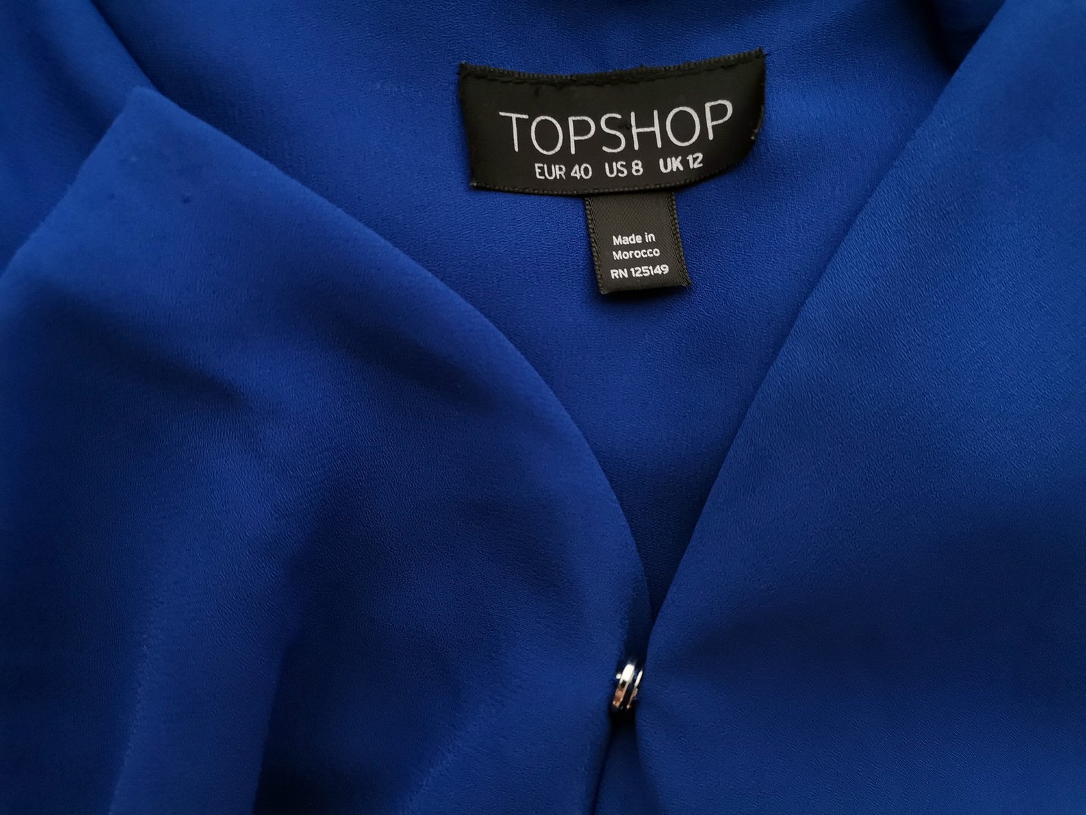 Topshop Stl 40 Färg Blå V-ringning Kroppsnära Klänning ärm 3/4 Knälängd