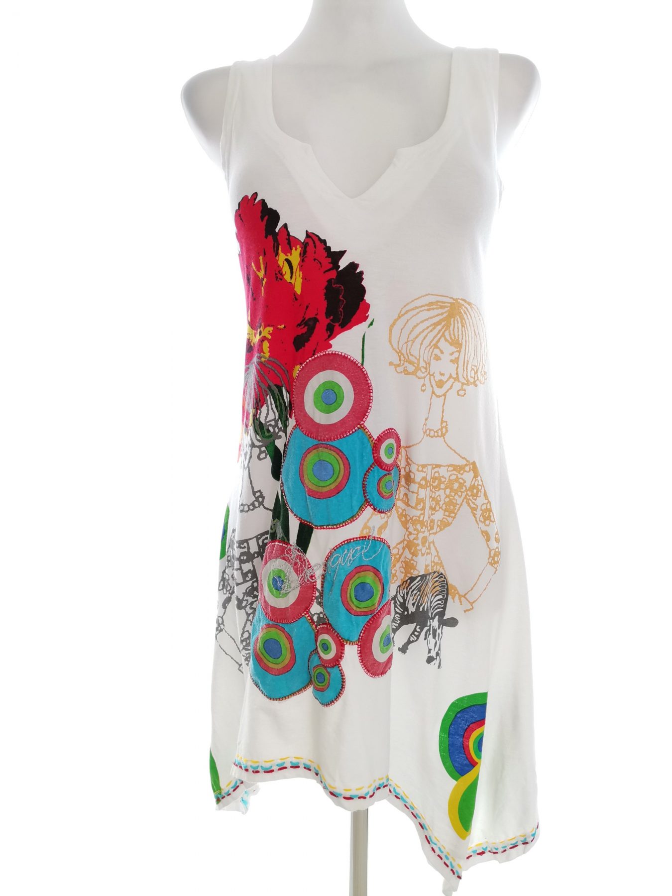 DESIGUAL Stl M Färg Vit Geometrisk U-ringning Tunika blus Ärmlös Material Bomull