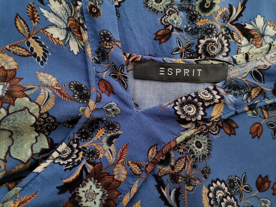 Esprit Stl 34 Färg Blå Split Crew Neck Blus Långärmad