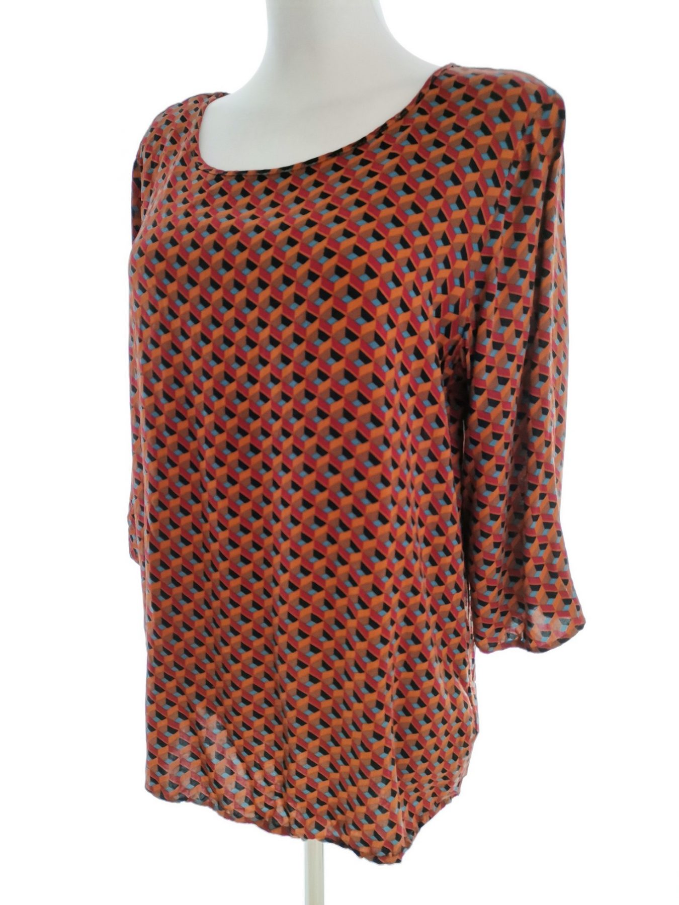 Soyaconcept Stl L Färg Orange Rutor Rund urringning Blus ärm 3/4 Material Viskos 100%