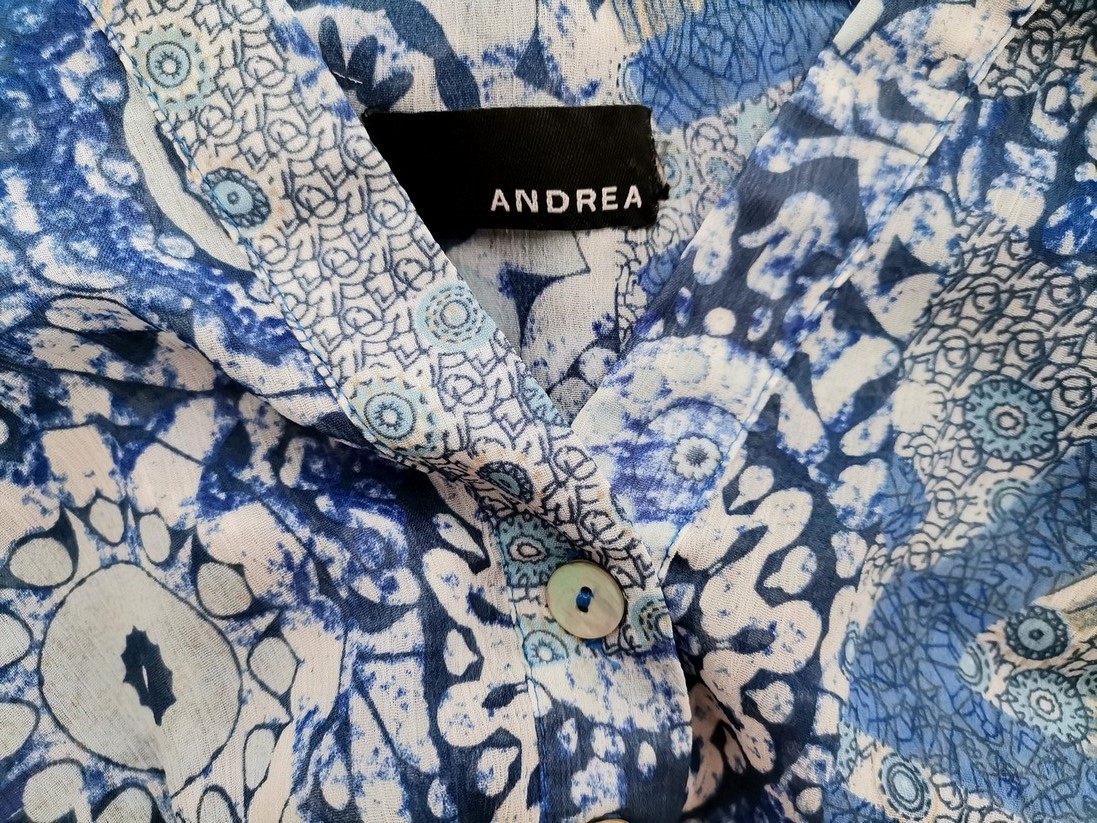 Andrea Stl 46 Färg Blå Split Crew Neck Popover Tunika Blus Kortärmad