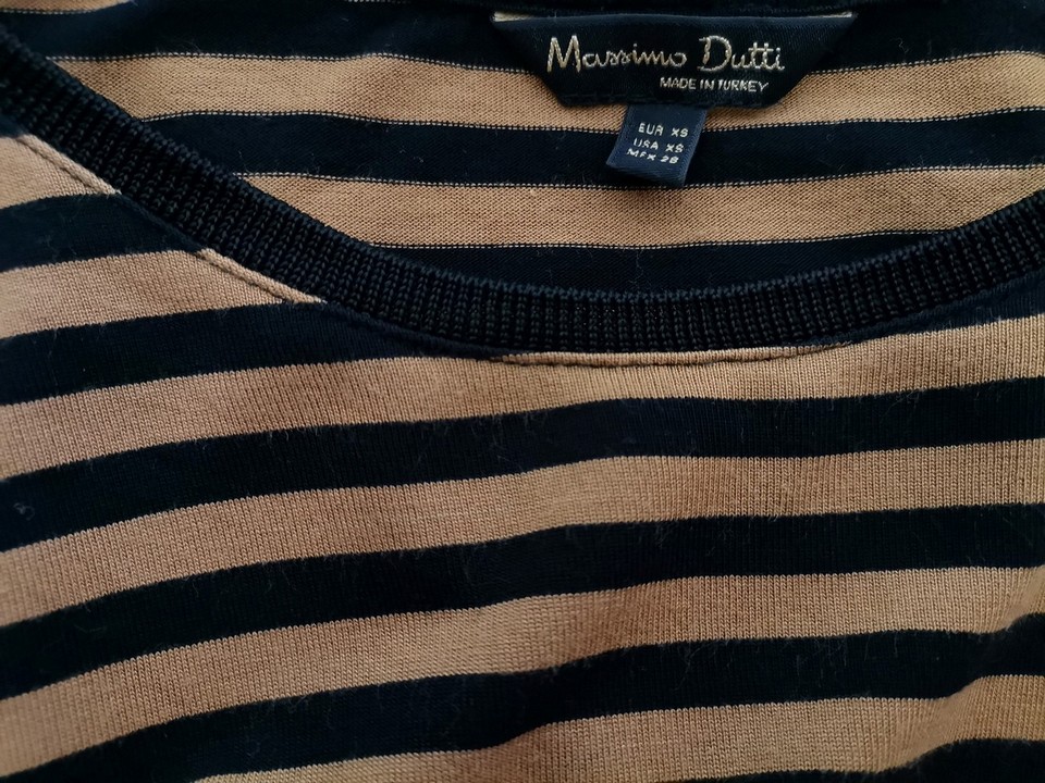 Massimo dutti Stl XS Färg Brun Ränder Rund urringning Blus Långärmad