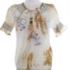 DESIGUAL Stl M Färg Elfenben Keyhole Crew Neck Blus Kortärmad Material Bomull 100%