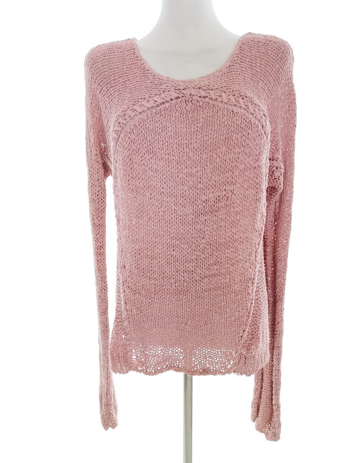 Hunkydory Stl XL Färg Rosa Rund urringning Tröja Långärmad Material Bomull Öppet stickat